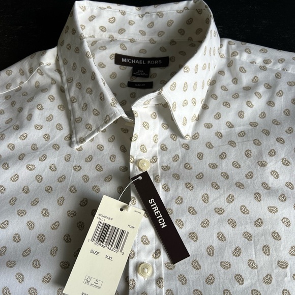 Michael Kors Men’s Slim Fit Stretch White/Tan Pattern Button Up Size XXL NWT $98 - Picture 11 of 13